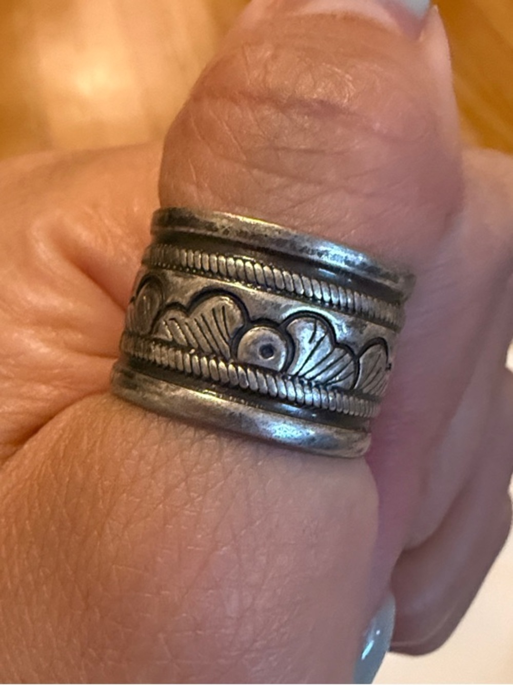 Marc Jacobs Sterling Heart Print Carved Ring - Size 7 or 8